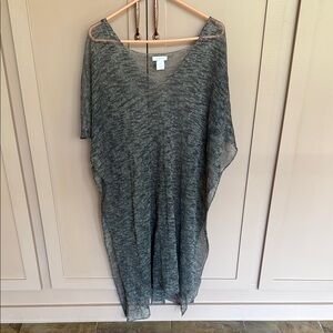 Garnet Hill Gray Sheer V-Neck Poncho/Swim Cover (OS)